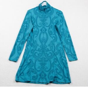 TEHAMA Paisley Print Mock Neck Activewear Outdoor Dress Southwestern Turquoise M